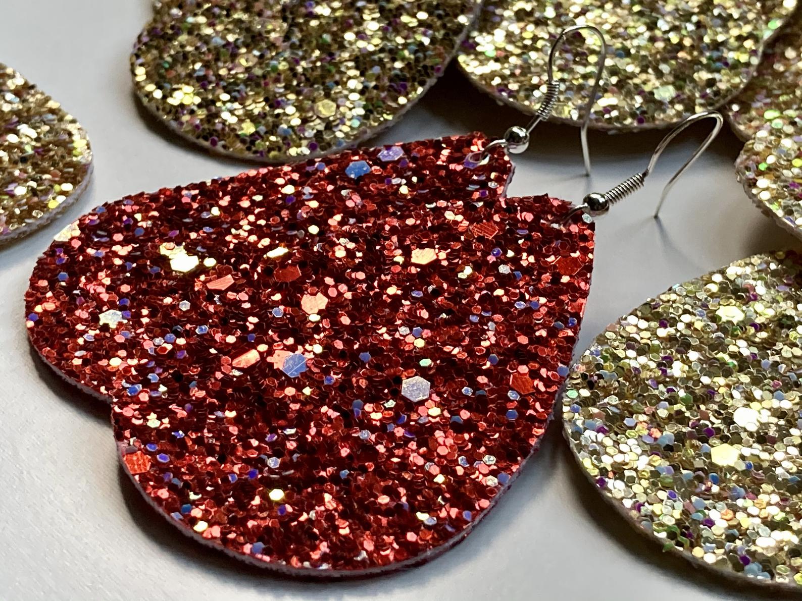 Fabric glitter earrings made by E.giraffe a Bristol independent maker.