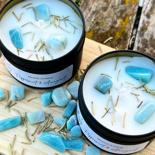 Peppermint And Amazonite 4oz Soy Candle