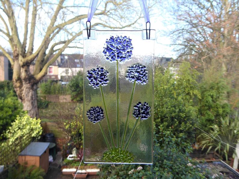 Eva Glass Allium Suncatcher. A fused Glass Hanging.