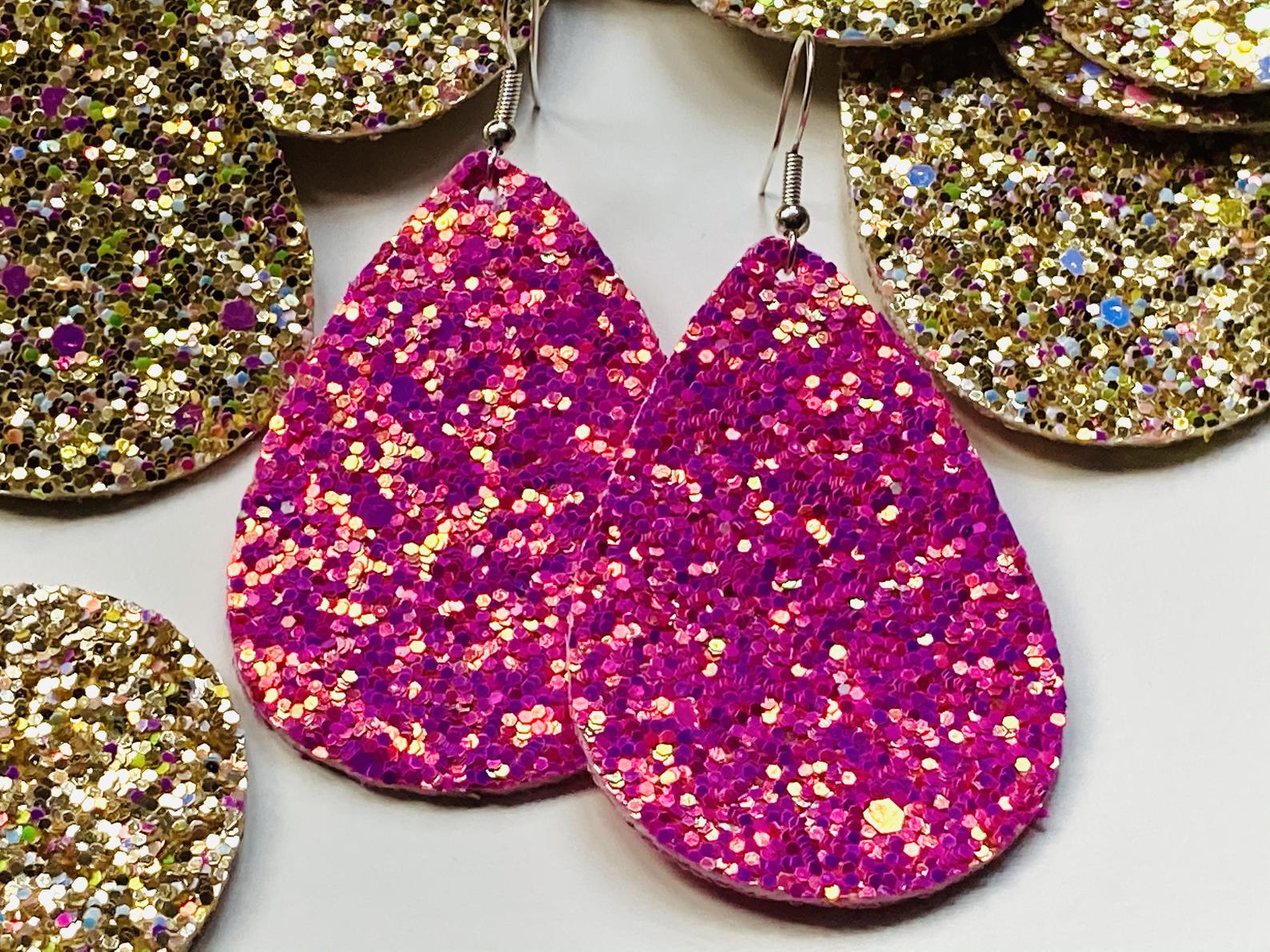 Fabric glitter earrings made by E.giraffe a Bristol independent maker.