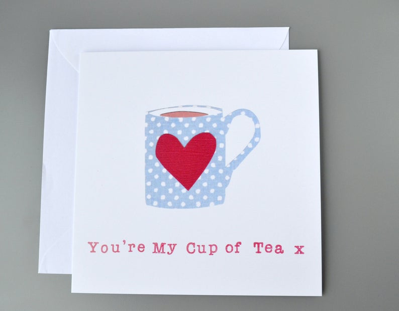 Little Red Apple Valentine's Card, Your're my cup of tea card, anniversary card, couples card, husband valentine, boyfriend card.