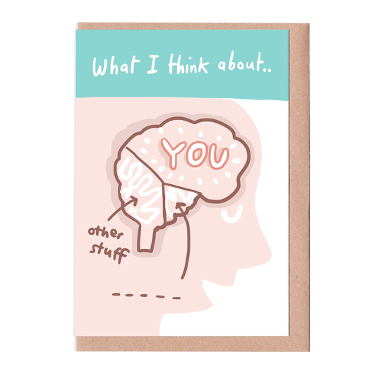 Sarah Ray What I think about - you card. Illustrative drawing of a brain.