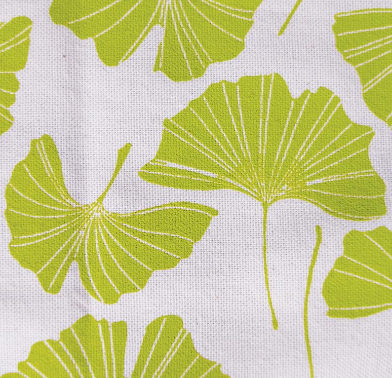 100% cotton, handprinted tea towels, Gingko leaf, flower pattern or fungi . Designed and made in Bristol  Edit alt text