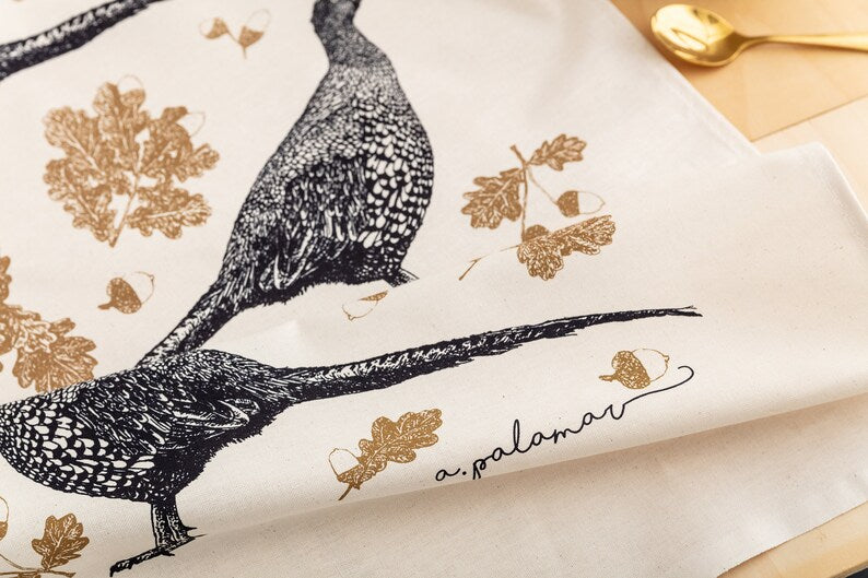 Anna Palamar Designs Pheasant & Acorn Tea Towel