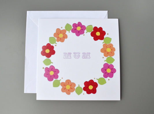 Little Red Apple Flower Garland Mum Card. Perfect card for Mother's Day.  Handmade in Bristol.