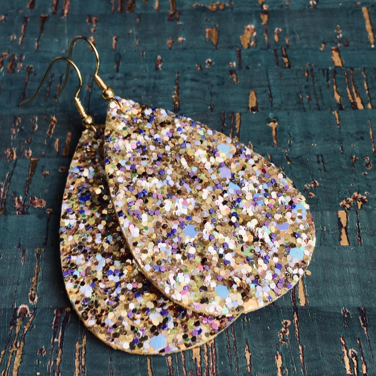 Fabric glitter earrings made by E.giraffe a Bristol independent maker.