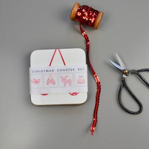 Little Red Apple Christmas Coasters 4 Pack. Handmade in Bristol. Scandi Style.  Edit alt text