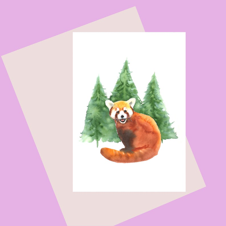 Laura Robertson Card.  Greetings Card. Red Panda. Handmade in Bristol.