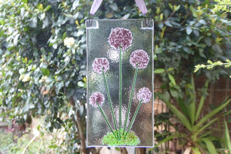 Eva Glass Allium Suncatcher. A fused Glass Hanging.