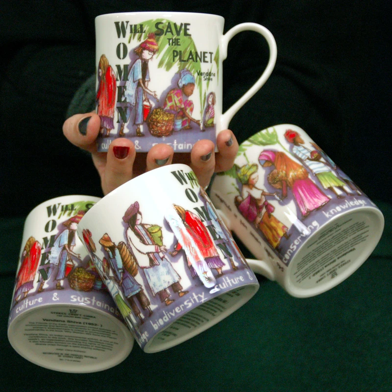 Women will save the planet mug, Vandana Shiva designed by Clare Andrews, made by Stokes Croft China in Bristol