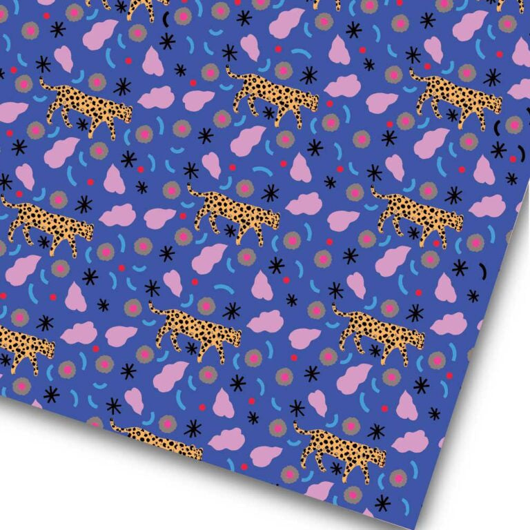 Navy blue wrapping paper with leopard design