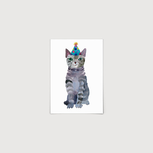 Rosie Webb Grey Cat with Party Hat Print