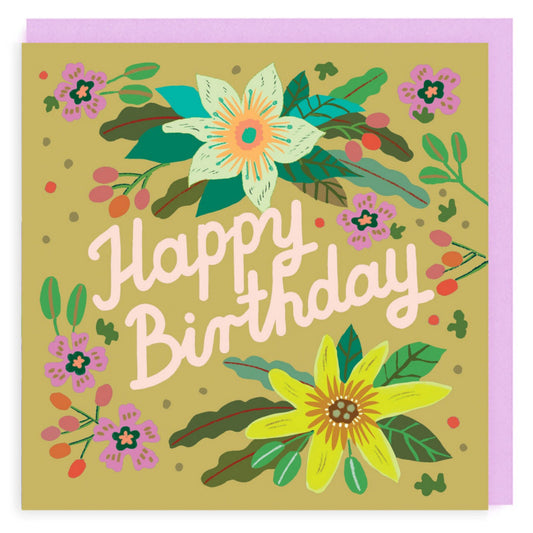Happy Birthday message card with colouful passionfruit illustration