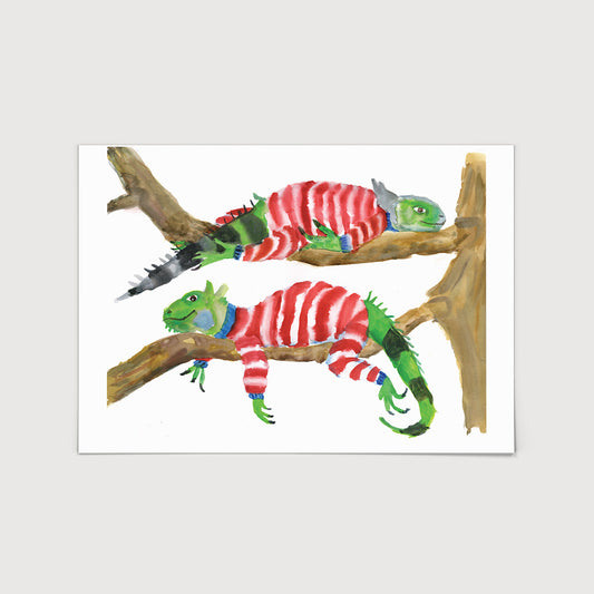 Rosie Webb Geckos in stripy PJs Print